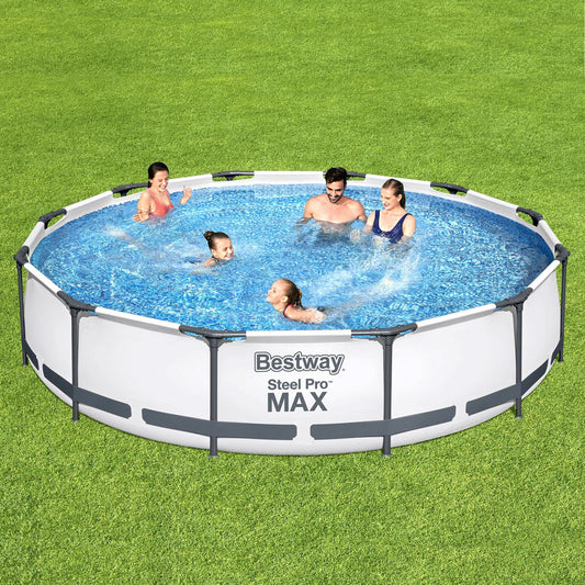366X76Cm Steel Frame Round Above Ground Pool W/ Filter Pump