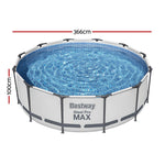 366X100Cm Steel Frame Round Above Ground Pool W/ Filter Pump 9150L