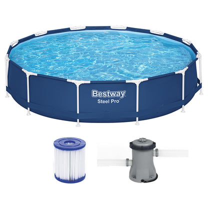 366X76Cm Steel Frame Round Above Ground Pool W/ Filter Pump 6473L
