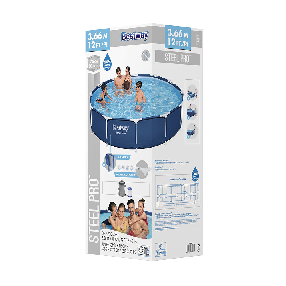 366X76Cm Steel Frame Round Above Ground Pool W/ Filter Pump 6473L