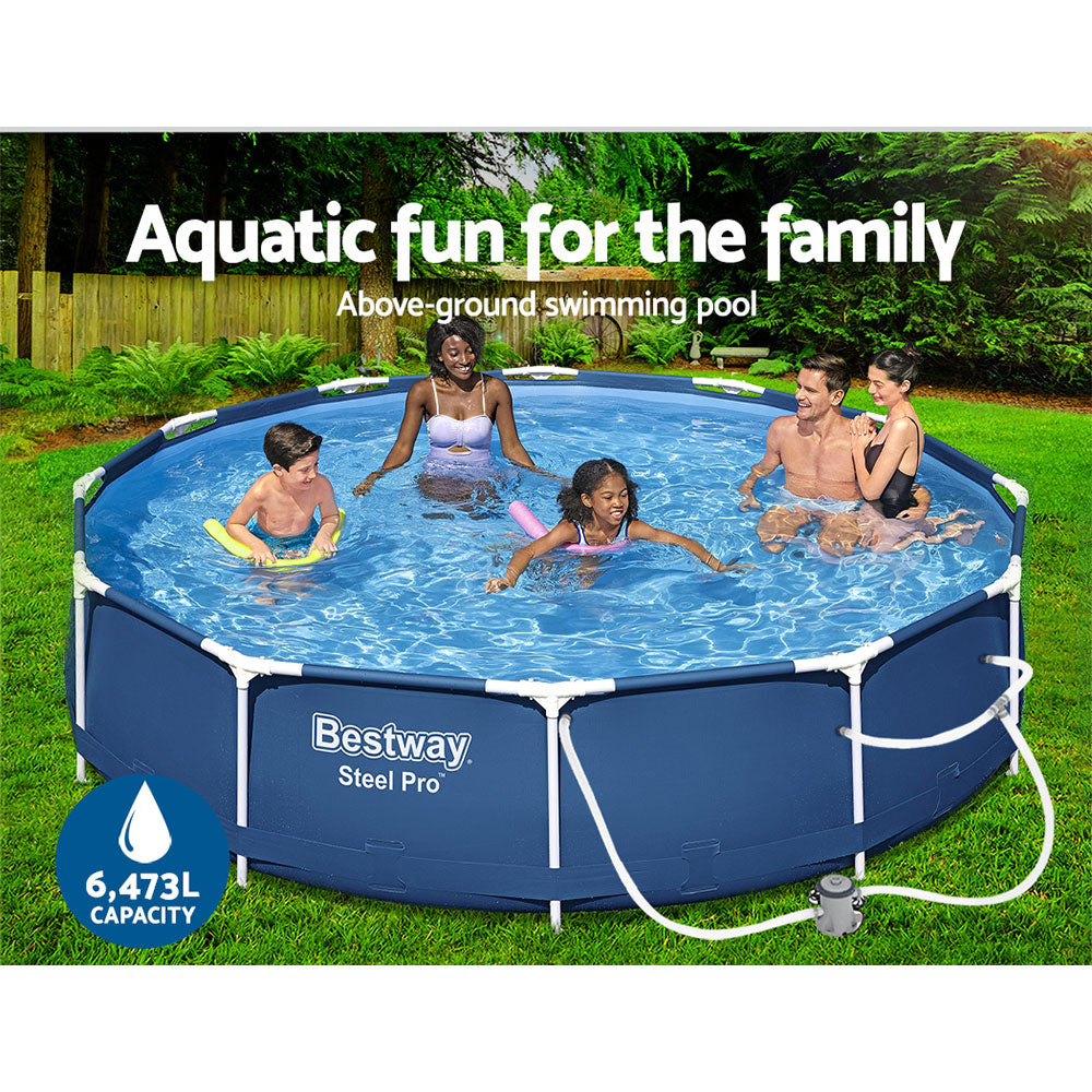 366X76Cm Steel Frame Round Above Ground Pool W/ Filter Pump 6473L