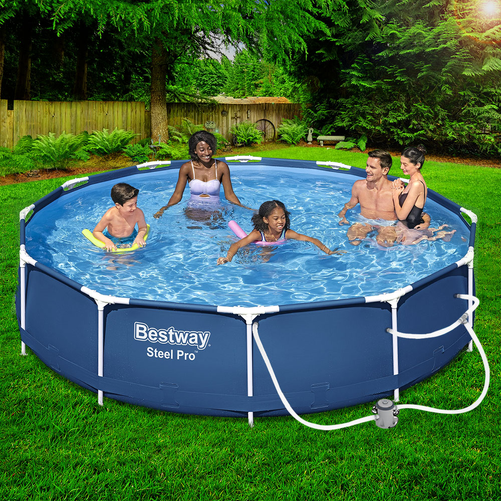 366X76Cm Steel Frame Round Above Ground Pool W/ Filter Pump 6473L
