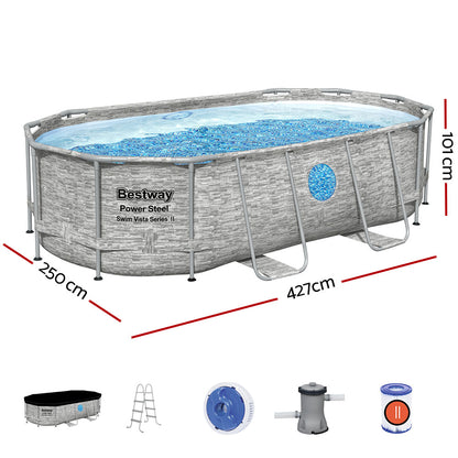 427X250X100Cm Steel Frame Above Ground Pool W/ Filter Pump & Ladder 7250L