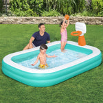 Kids Inflatable Pool w/ Basketball Hoop 251x168cm