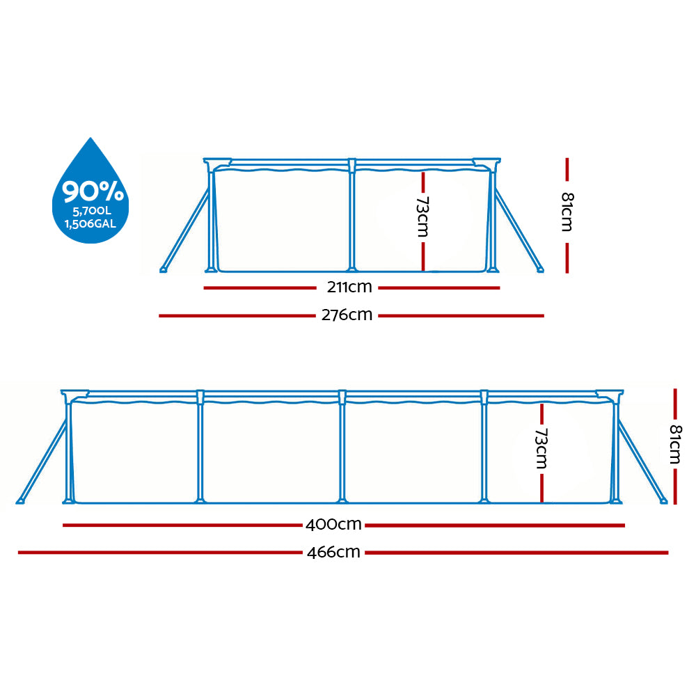 Swimming Pool 400X211X81Cm Steel Frame Above Ground Pools W/ Filter Pump 5700L