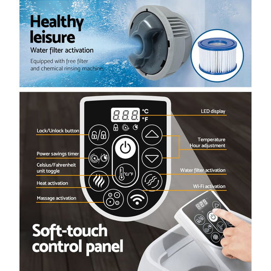 Bestway Spa Pool Massage Hot Tub Inflatable Lay-Z Bath Pools Smart App Control,Approx
