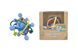 Silicone sensory space rattle teether blue