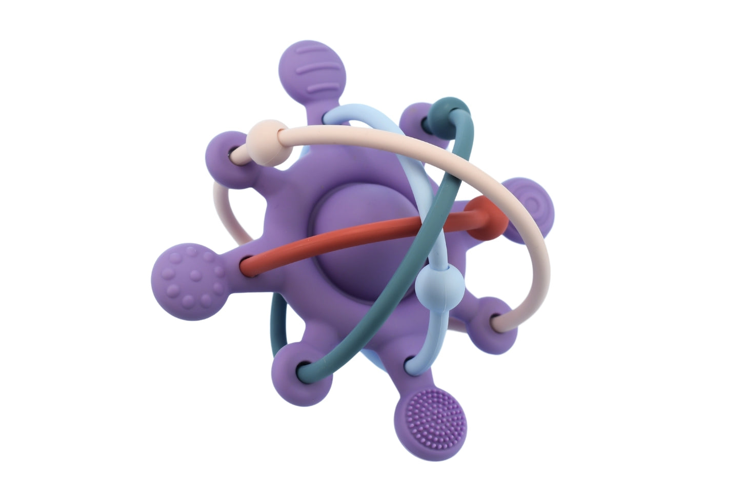 Silicone sensory space rattle teether purple