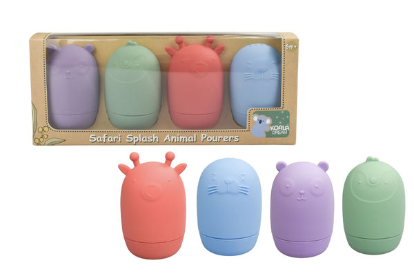  Silicone safari splash animal pourers 4 pcs set- brights