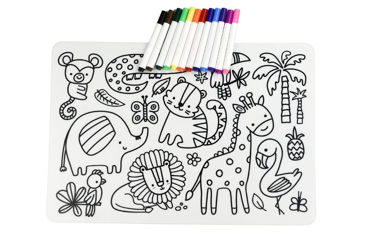 Reusable silicone drawing mat-jungle animals