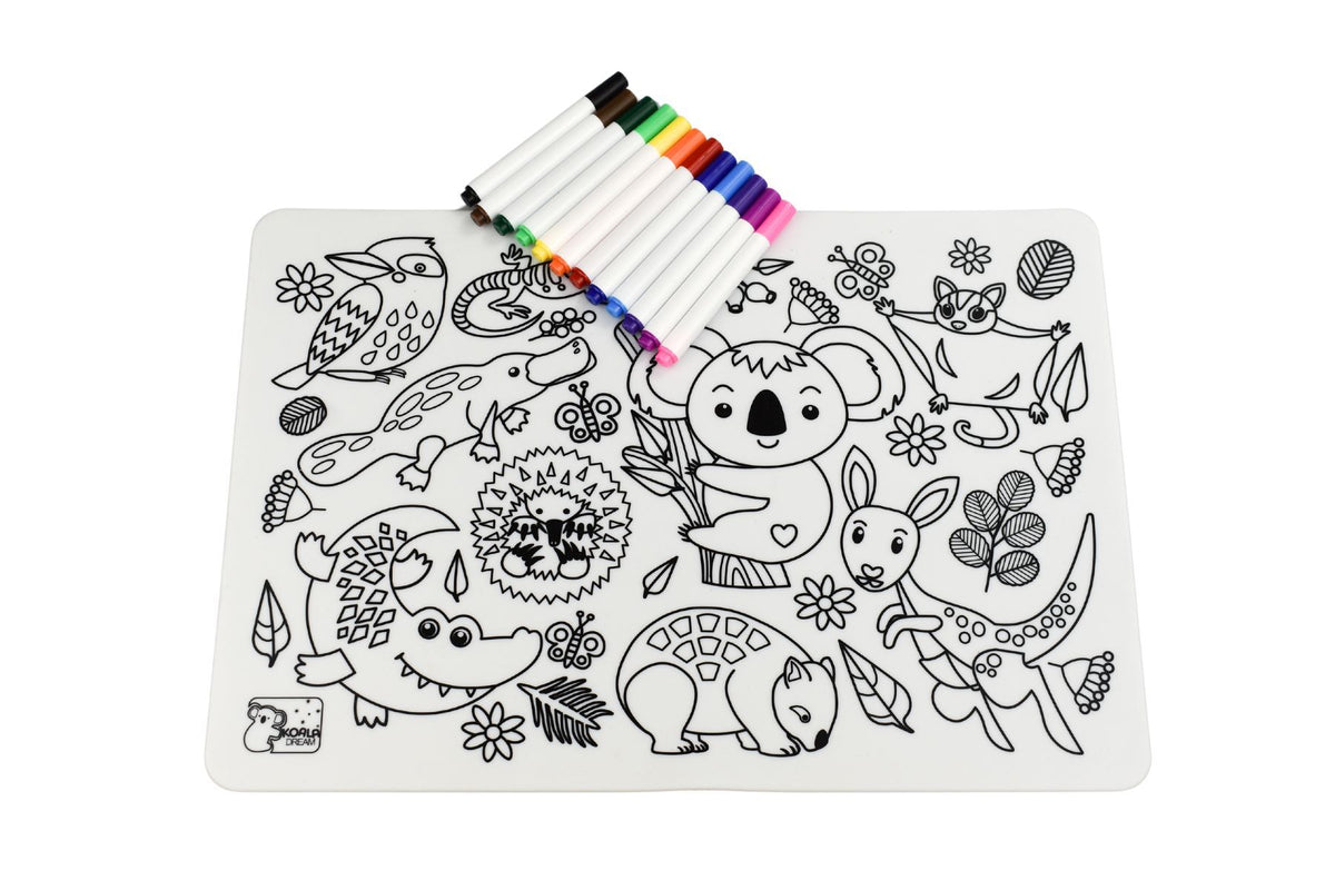 Reusable silicone drawing mat- australian animals
