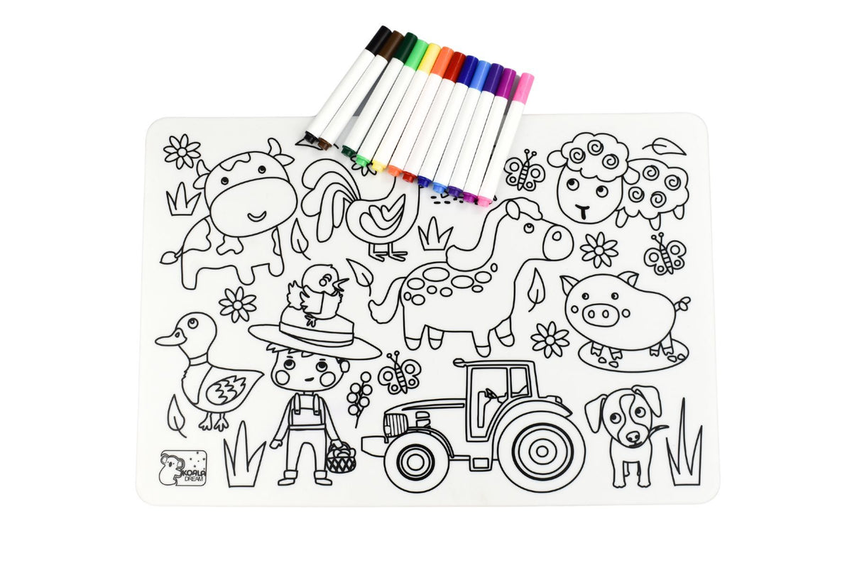 Reusable silicone drawing mat- farm animals