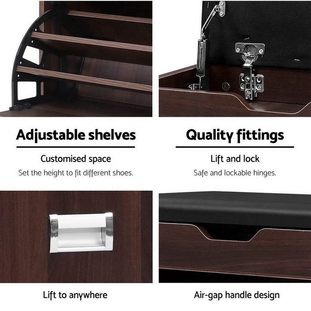 Shoe Cabinet Bench Shoes Organiser Storage Rack Wooden Cupboard 15 Pairs