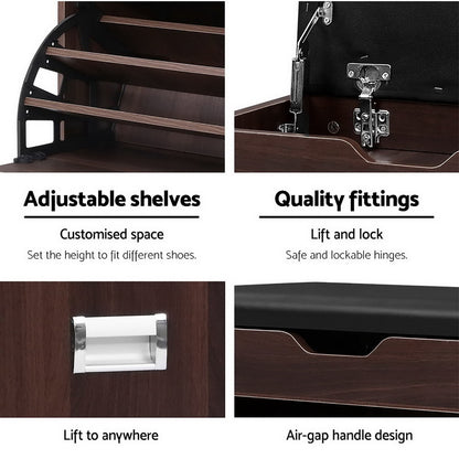 Shoe Cabinet Bench Shoes Organiser Storage Rack Wooden Cupboard 15 Pairs