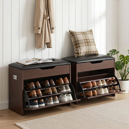 Shoe Bench Set Walnut Storage 57x30x53cm
