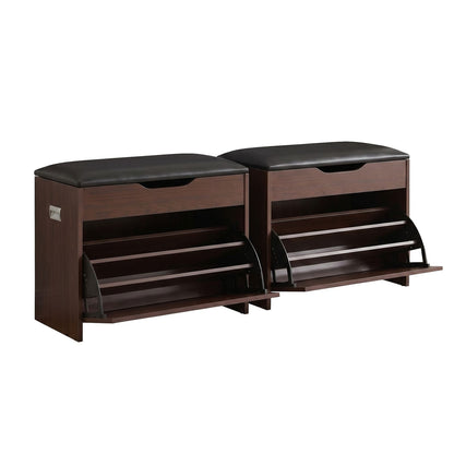 Shoe Bench Set Walnut Storage 57x30x53cm