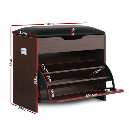 Shoe Bench Set Walnut Storage 57x30x53cm