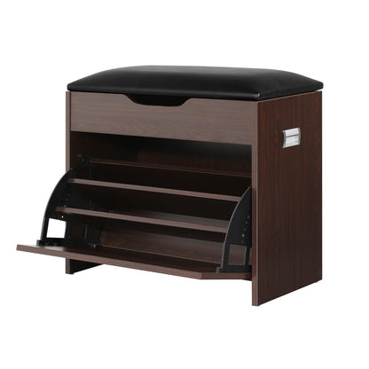 Shoe Bench Set Walnut Storage 57x30x53cm