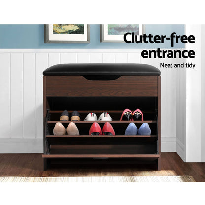 Shoe Bench Set Walnut Storage 57x30x53cm