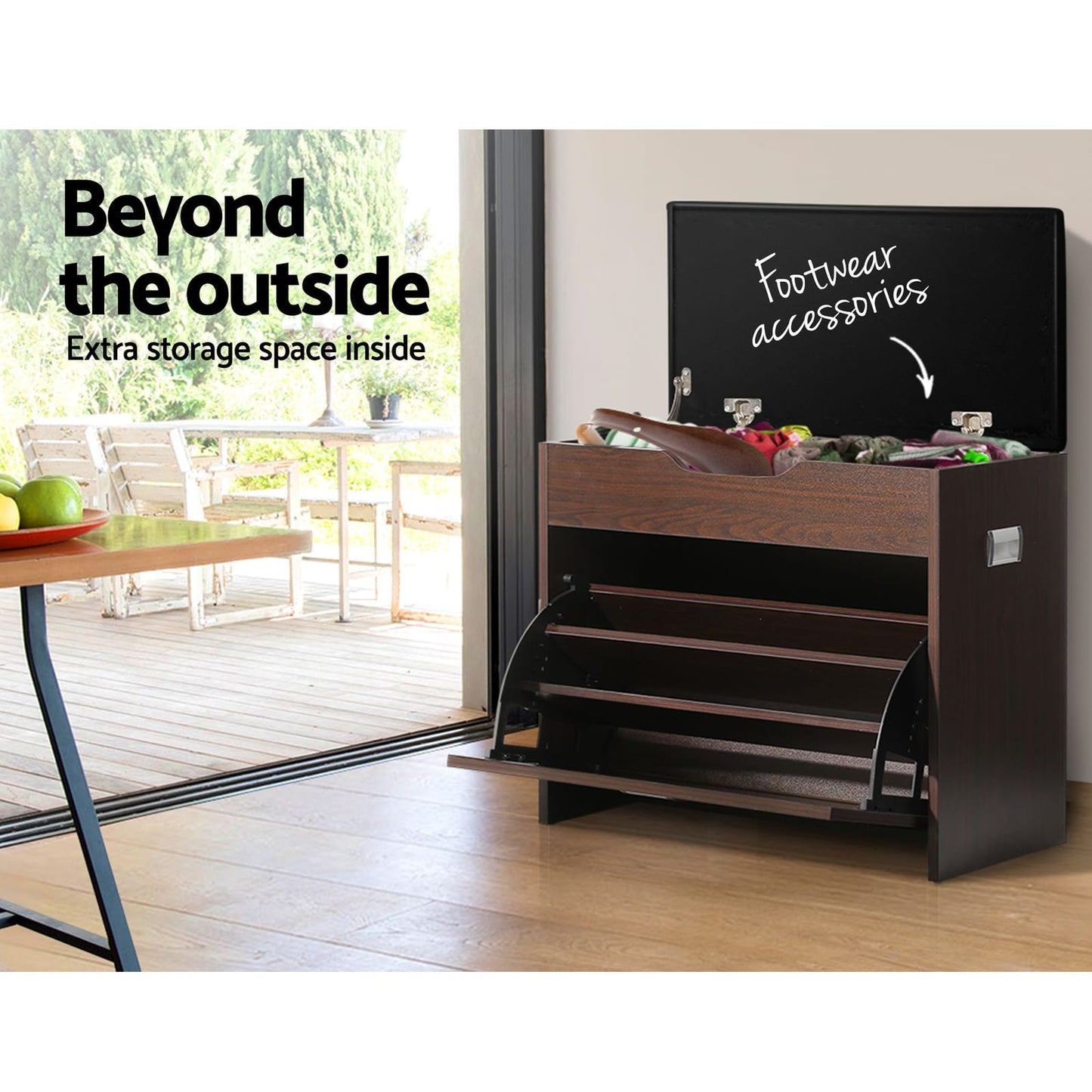 Shoe Bench Set Walnut Storage 57x30x53cm