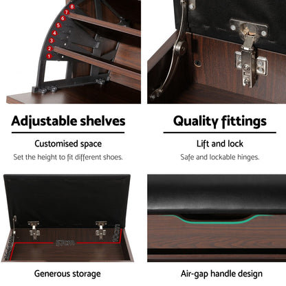 Shoe Bench Set Walnut Storage 57x30x53cm
