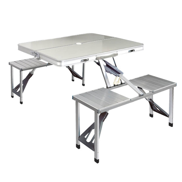  Folding Camping Table Set w/ 2 Bench Chairs Outdoor BBQ