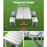Folding Camping Table Set w/ 2 Bench Chairs Outdoor BBQ