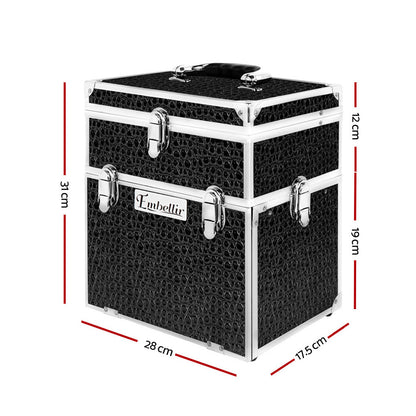 Portable Cosmetic Beauty Makeup Carry Case With Mirror - Crocodile Black