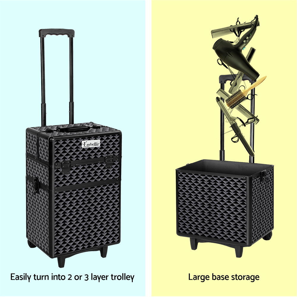 Makeup Case Beauty Trolley Cosmetic Organiser Box Travel Wheels Diamond