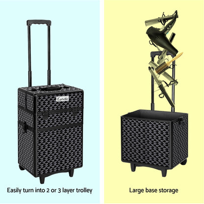 Makeup Case Beauty Trolley Cosmetic Organiser Box Travel Wheels Diamond