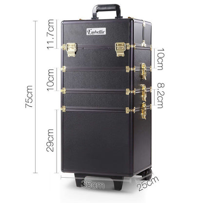 Makeup Case Beauty Trolley Cosmetic Organiser Box Travel Wheels Gold