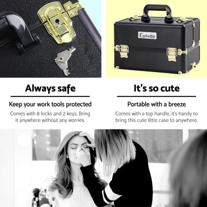 Makeup Case Beauty Trolley Cosmetic Organiser Box Travel Wheels Gold