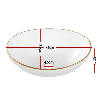 Bathroom Basin Ceramic Vanity Sink Hand Wash Bowl Gold Line 41x34cm