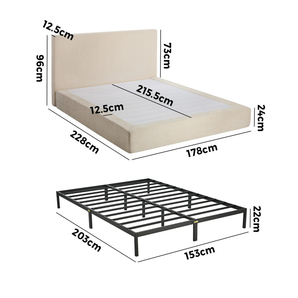 Queen Fabric Bed Frame Beige 228x178x96cm