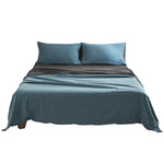 Cotton Bed Sheets Set Blue Grey Cover Double