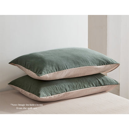 Cotton Bed Sheets Set Green Beige Cover Double