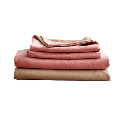 lightweight Bed Sheets Set King Flat Cover Pillow Case Pink Brown