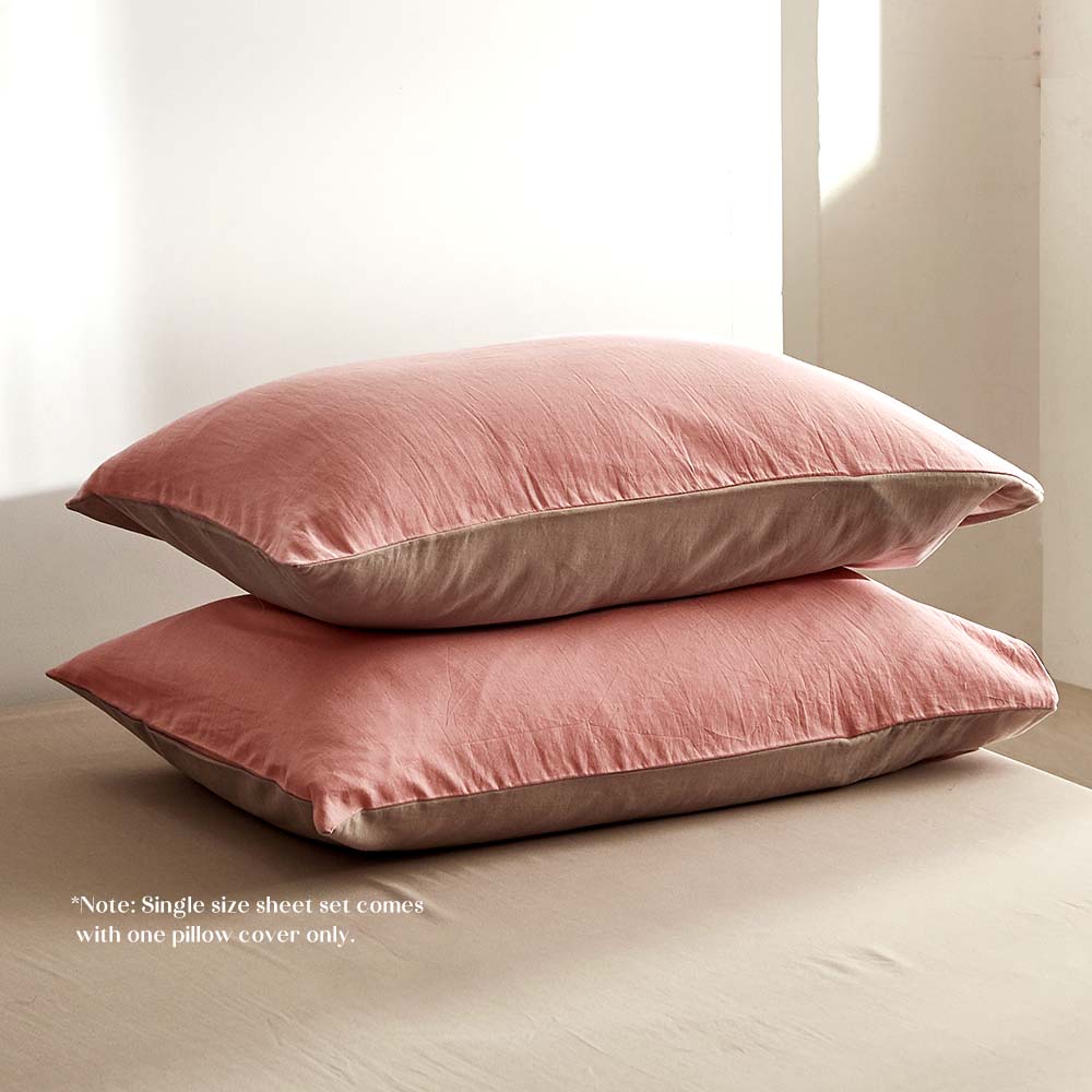 lightweight Bed Sheets Set King Flat Cover Pillow Case Pink Brown