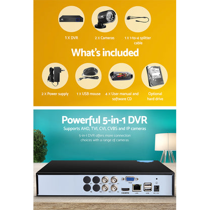 Cctv Security System 4Ch Dvr 2 Cameras 2Tb Hard Drive