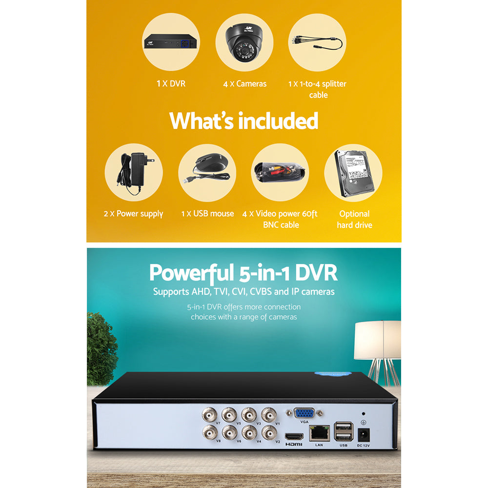 8Ch Dvr 4 Cameras Massive Storage Surveillance Kit