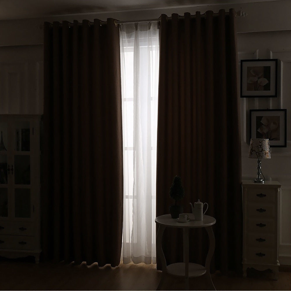 2x Charcoal Blockout Curtain Set Triple Layer Eyelet Window 180x230cm