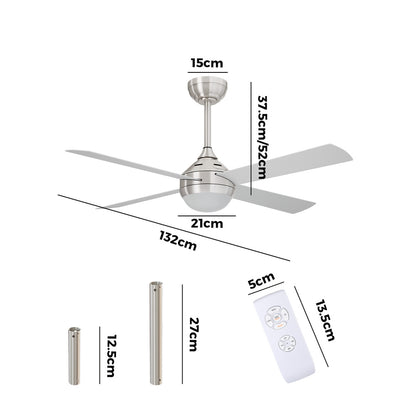 52'' AC Ceiling Fan with Light Remote Control 4 Blades