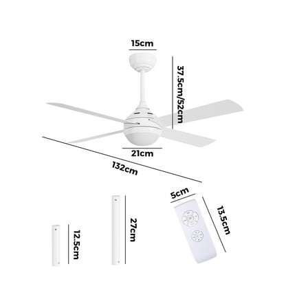52'' AC Ceiling Fan with Light Remote Control 4 Blades