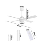 52'' AC Ceiling Fan with Light Remote Control 4 Blades