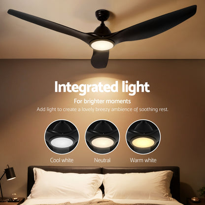 64 Inch Ceiling Fan DC Motor w/Light w/Remote -Black/Silver