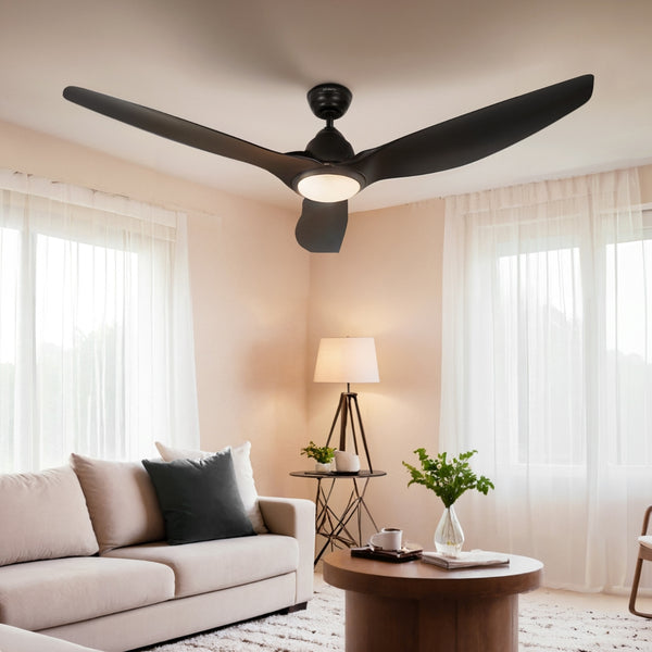  64 Inch Ceiling Fan DC Motor w/Light w/Remote -Black/Silver