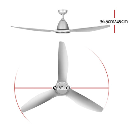 64 Inch Ceiling Fan DC Motor w/Light w/Remote -Black/Silver