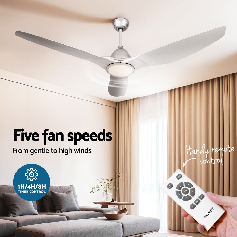 64 Inch Ceiling Fan DC Motor w/Light w/Remote -Black/Silver