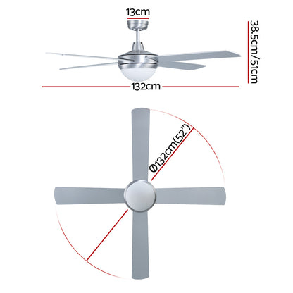 52'' Ceiling Fan Ac Motor W/Light W/Remote - Silver