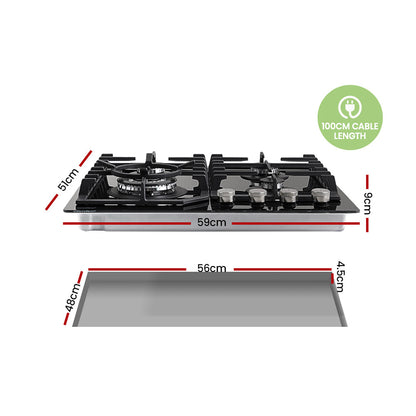 Comfee 60cm Gas Cooktop 4 Burners Kitchen Gas Hob Trivets Stove Cook Top Black, NG LPG